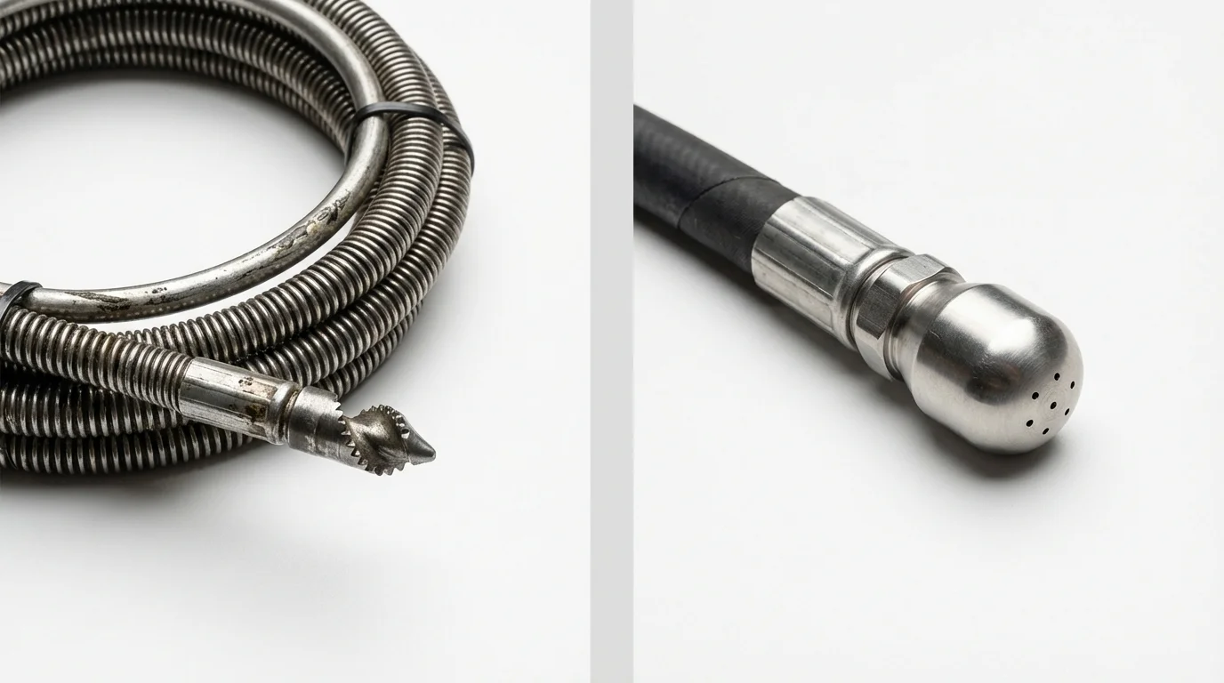 Drain snake cable and hydro jetting nozzle used for drain cleaning in Steilacoom, WA
