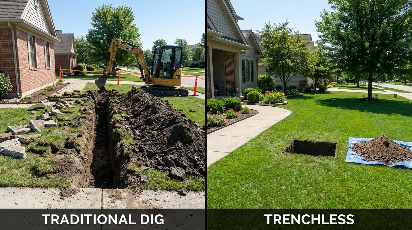 Trenchless sewer repair with minimal yard damage versus traditional excavation in Steilacoom, WA